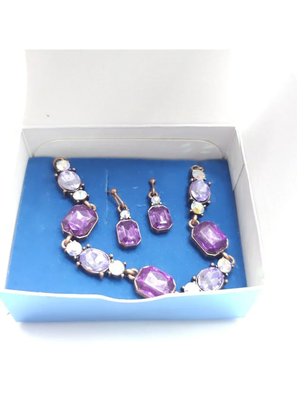 Avon Purple Amethyst Colored Collared Necklace Earrings Gift Set Nina Ricci
